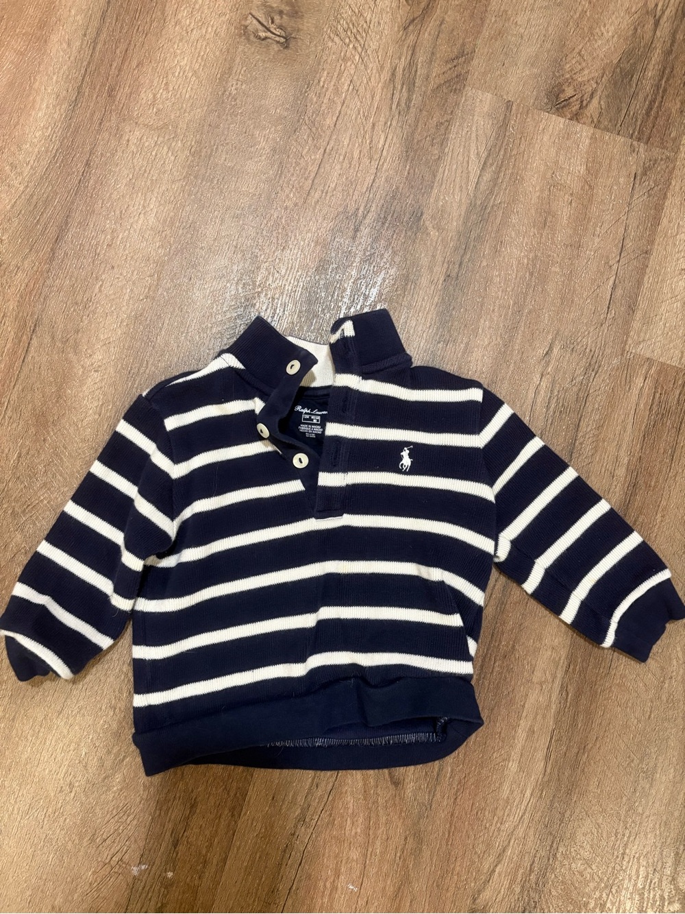 Ralph Lauren Navy & White Striped Knit Pullover Polo - Kids